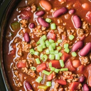 easy crockpot chili recipe with beef sausage and beans