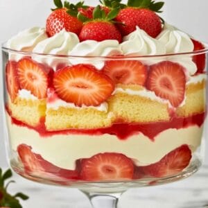 berry trifle with whipped cream in glass container