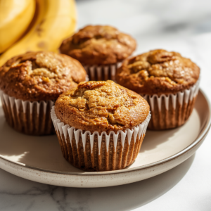 banana muffin on plate and banana