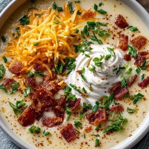 loaded crockpot potato soup with bacon cheddar and green onions